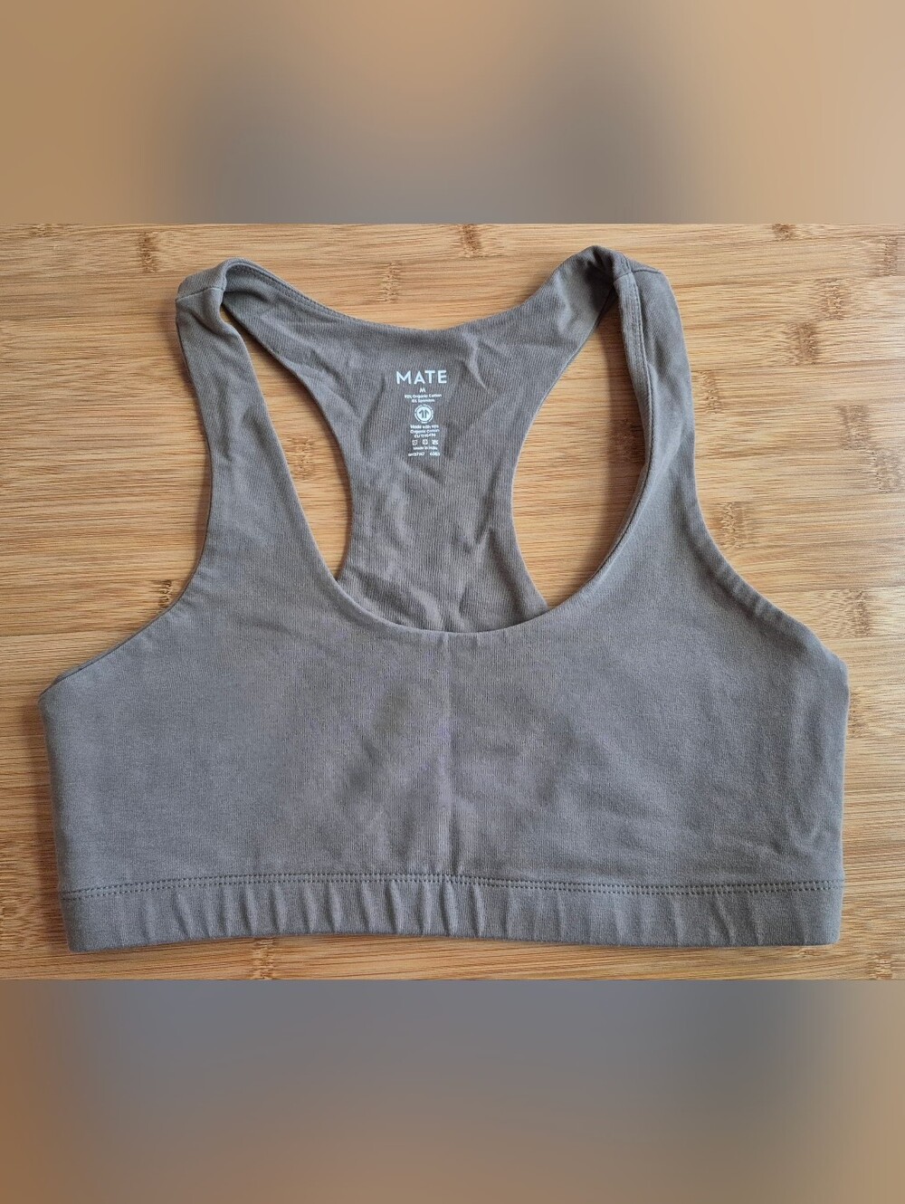 MATE The Label Organic Cotton Stretch  Sports Bra - Color 'Pebble'